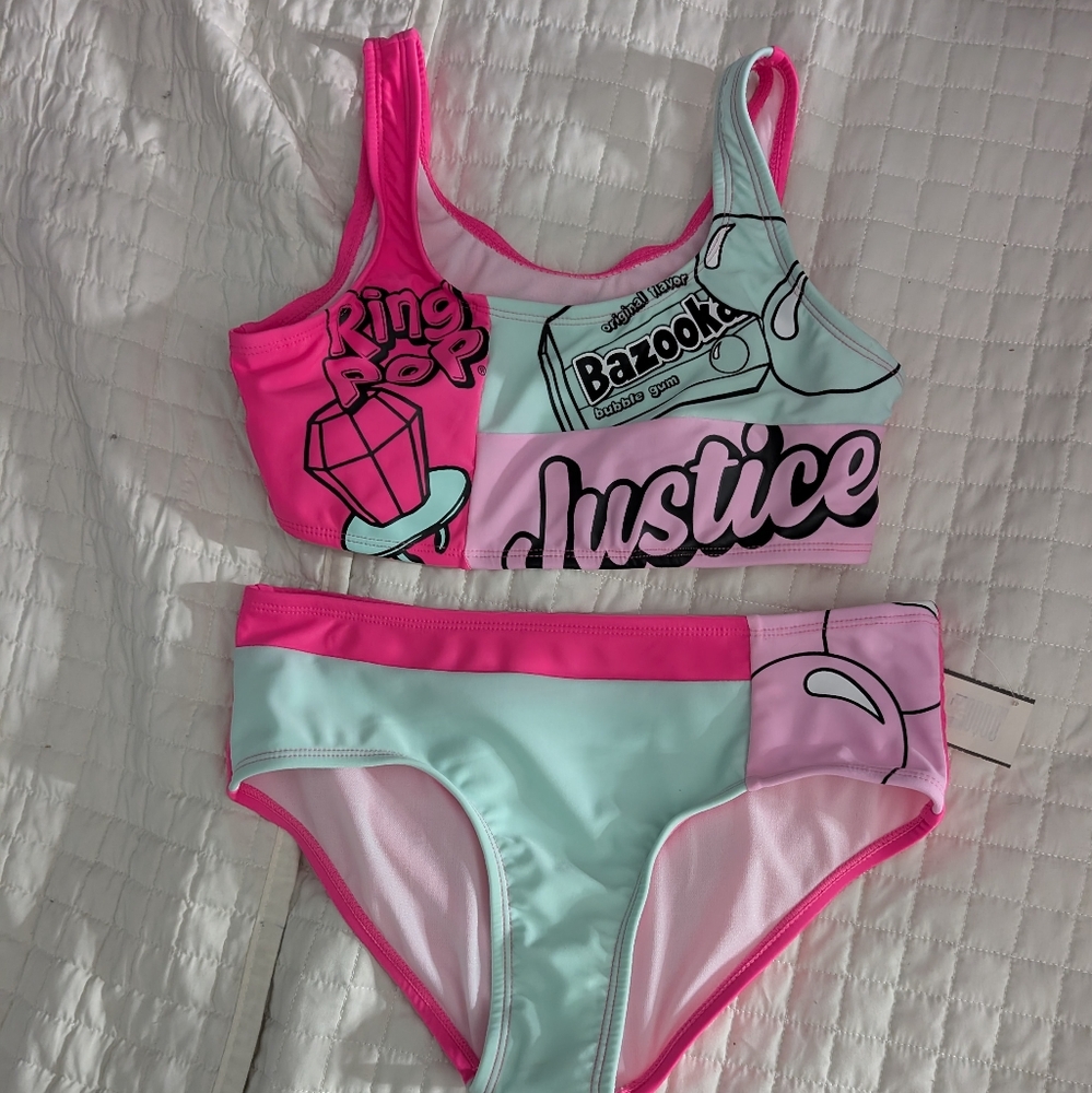 Justice Pink and Mint Graphic Bikini